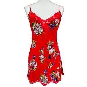 Victoria's Secret Red Floral Lace Trim Slip Dress Nightgown Lingerie S Cottage